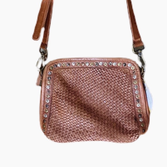 PLATANIA WOVEN ITALIAN LEATHER CROSSBODY BAG WITH STUDDED TRIM - Picture 3 of 10